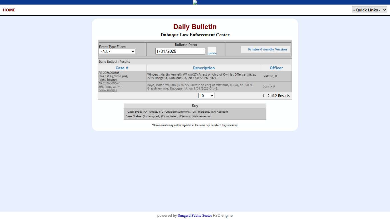 Dubuque Law Enforcement Center P2C - provided by OSSI