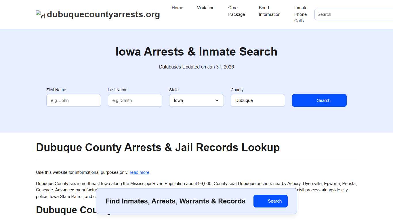 Dubuque County, IA Arrests, Warrants, Police Records Search