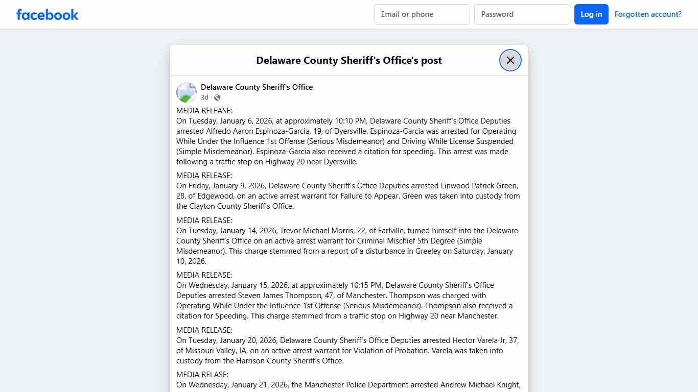 MEDIA RELEASE: On... - Delaware County Sheriff's Office Facebook